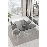 Avvio Lionel Beyaz Elma Sandalye 80x120 Yemek Masası Mutfak Masası 4 Kişilik Masa Sandalye Takımı Siyah