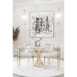 Avvio Lisa Mat Gold Teddy Sandalye 90x90 Yuvarlak Yemek Masası Mutfak Masası Masa Sandalye Takımı BEYAZ