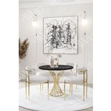 Avvio Lisa Mat Gold Teddy Sandalye 90X90 Yuvarlak Yemek Masası Mutfak Masası Masa Sandalye Takımı