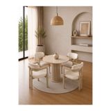 AVVİO Madera Traverten 90 cm Yuvarlak Yemek ve Mutfak Masası Takımı 4 Kişilik