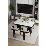 Avvio Marble Lake Mdf Ayak Tokyo Demonte Sandalye 80X120 Yemek Masası Mutfak Masası 4 Kişilik