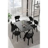 Avvio Mida Elma Sandalye 80x140 Yemek Masası Mutfak Masası 6 Kişilik Masa Sandalye Takım Siyah Mermer