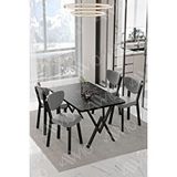 Avvio Pedra Elma Sandalye 80x120 Yemek Masası Mutfak Masası 4 Kişilik Masa Sandalye Takımı Siyah