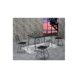 Avvio Rozalin 4 Kişilik Siyah Mermer Görünümlü Metal Mutfak Masası Takımı-Siyah Tel Sandalyeli 80X120 Cm