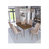Avvio Sümela 80X130(Kapalı) 80X170(Açık) Yemek Masası Takımı Mutfak Masa Takımı Cappucino 6 Sandalyeli