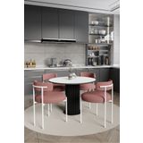 Avvio Sweet Pink Dreams Ptt Lake Mdf Ayak 4'Lü Teddy Sandalye 90X90 Masa Sandalye Takımı ( Bukle Kumaş)