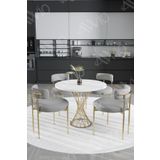 Avvio Tiny Mat Gold Teddy Sandalye 90X90 Yuvarlak Yemek Masası Mutfak Masası Masa Sandalye Takımı