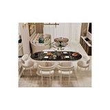 Avvio Veyron Beyaz Teddy Sandalye 80x160 Yemek Masası Mutfak Masası 6 Sandalyeli Masa Sandalye Takım SİYAH MERMER