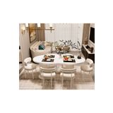 AVVİO Veyron Bohem Ayak Beyaz Sandalye 80x160 Yemek Masası Mutfak Masası 6 Sandalyeli Masa Sandalye Takım