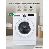 Awox 8 Kg 1200 Devir Çamaşır Makinesi A Enerji Sınıfı Hızlı Yıkama Beyaz