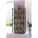 Awox Manolya 5 Raflı Metal Çiçeklik 180X90 cm Dekoratif Bitki Standı Çok Amaçlı Kitaplık Salon Balkon Ofis Raf Ünitesi - Atlantik Çam