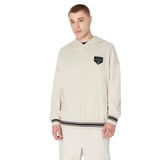 A|X ARMANI EXCHANGE Erkek Collegiate Kapsül Pamuk Fransız Terry Logo Yama Kazak Hoodie Sweatshirt, Gümüş Astar, L