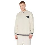 A|X ARMANI EXCHANGE Erkek Collegiate Kapsül Pamuk Fransız Terry Logo Yama Kazak Hoodie Sweatshirt, Gümüş Astar, S