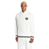 A|X ARMANI EXCHANGE Erkek Collegiate Kapsül Pamuk Fransız Terry Logo Yama Kazak Hoodie Sweatshirt, Kırık beyaz, S