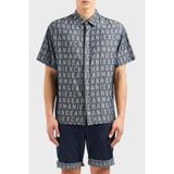 A|X ARMANI EXCHANGE Erkek Kısa Kollu All-Over Logo Denim Jakarlı Düğmeli Gömlek. Standart Kesim, İndigo Jakarlı, XL