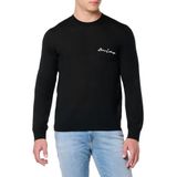 A|X ARMANI EXCHANGE Erkek Merinos Yün Karışımı İmza Logo Bisiklet Yaka Kazak Kazak, Siyah, L
