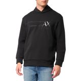 A|X ARMANI EXCHANGE Erkek Streç Pamuk İnterlok Shiney Balta Logo Polar Kazak Hoodie Sweatshirt, Siyah, S