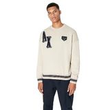 A|X ARMANI EXCHANGE Erkekler Collegiate Kapsül Pamuk Fransız Terry Yama Logo Mektuplar Kazak Sweatshirt, Gümüş Astar, XL