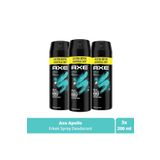 Axe Erkek Sprey Deodorant Apollo 48 Saat Etkileyici Koku 200 ml x3