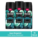 Axe Erkek Sprey Deodorant Aqua Bergamot 72 Saat Ferahlık 150 ml X3