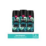 Axe Premium Collection Erkek Sprey Deodorant Aqua Bergamot 72 Saat Ferahlık 150 ml X3