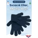AXE SPORTSWEAR Çocuk Kışlık Lacivert Yumuşak Dokulu Yünlü Likralı Triko Eldiven Winter Gloves