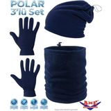 Axe Sportswear Erkek Lacivert Kışlık Termal Polar Eldiven - Polar Ipli Şapka Bere Olabilen Boyunluk 3'lü Kışlık Set - Standart