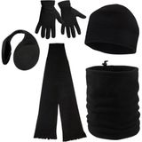 Axe Sportswear Erkek Siyah Kışlık Polar Eldiven - Polar Bere - Polar Boyunluk - Kulaklık - Atkı 5li Set - Standart