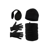 AXE SPORTSWEAR Erkek Siyah Kışlık Polar Eldiven - Polar Bere - Polar Ipli Boyunluk - Ense Tipi Kulaklık 4'lü Set