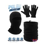 AXE SPORTSWEAR Erkek Siyah Kışlık Termal Polar Eldiven - Ipli Polar Boyunluk - Polar Kar Maskesi 3'lü Set