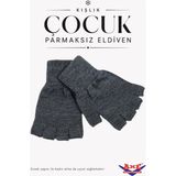 Axe Sportswear Unisex Çocuk Parmaksız Kesik Yarım Parmak Kışlık Örme Triko Eldiven 9 - 15 Yaş - Antrasit