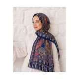 Axesoire 15176 Patchwork Desenli Lacivert Fransa Kumaşı Varak Detaylı Kadın Şal Yumuşak Dokulu Omuz Şalı