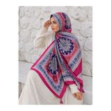 Axesoire 15238 Patchwork Desenli Mavi Püskül Detaylı Kadın Şal Yumuşak Dokulu Omuz Şalı