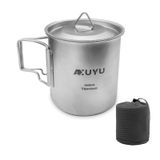 AXUYU 450 ml titanyum fincan/tencere, kamp kahve kupası, kapaklı ve katlanabilir saplı, açık hava, kamp, yürüyüş, sırt çantasıyla seyahat için