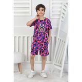 Axxan Bape Şort Tişort Ikili Takım Erkek Çocuk Şortlu Takım Kız Çocuk Şortlu Takım Dijital Baskılı - 14 - 15 Yaş - Mor