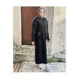 Axxan triko elbise yandan baglamalı yelekli triko elbise tesettür elbise standar beden Siyah Tek Ebat