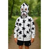Axxan Unisex Bape Nakış İşlemeli mevsimlik 2iplik Hırka göz kısmı açık Beyaz S