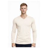 Axxel Erkek Açık Krem Pamuklu Likralı Süprem Uzun Kollu T-SHIRT-D236
