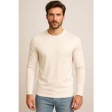 Axxel Erkek Açık Krem Pamuklu Likralı Süprem Uzun Kollu T-SHIRT-D240 - 2XL