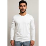 Axxel Erkek Beyaz Pamuklu Likralı Süprem Uzun Kollu T-SHIRT-D240 - 2XL