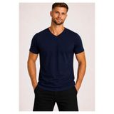 AXXEL Erkek Dark Lacivert Pamuklu V Yaka Kısa Kollu T-shirt-d804