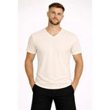 Axxel Erkek Ekru Pamuklu V Yaka Kısa Kollu T-SHIRT-D804 - 3XL