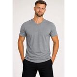 AXXEL Erkek Koyu Gri Melanj Pamuklu V Yaka Kısa Kollu T-shirt-d804