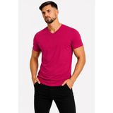 Axxel Erkek Pamuk Likralı Süprem V Yaka Kısa KOLLU-T-SHIRT-D231 - Koyu Pembe