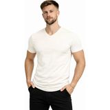 Axxel Erkek Pamuk Likralı Süprem V Yaka Kısa KOLLU-T-SHIRT-D231 - Krem - 3XL