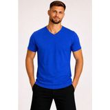 Axxel Erkek Saks Mavisi Pamuklu V Yaka Kısa Kollu T-SHIRT-D804 - 3XL