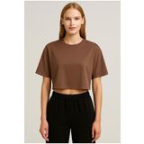 AXXEL Kadın Açık Kahve Kısa Kollu Oversize T-shirt-d814
