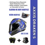 AXXIS Draken S Bombs B7 / Mat Mavi Full Face Motosiklet Kaskı - İntercom Uyumlu, DOT VE ECE 22.06 + ELDİVEN ve BUFF HEDİYELİ