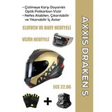 Axxıs Draken S Gear A9 / Mat Gold Full Face Motosiklet Kaskı - İntercom Uyumlu, Dot Ve Ece 22.06 + Eldiven Ve Buff Hediyeli