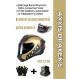Axxıs Draken S Gear A9 / Mat Gold Full Face Motosiklet Kaskı - İntercom Uyumlu, Dot Ve Ece 22.06 + Eldiven Ve Buff Hediyeli